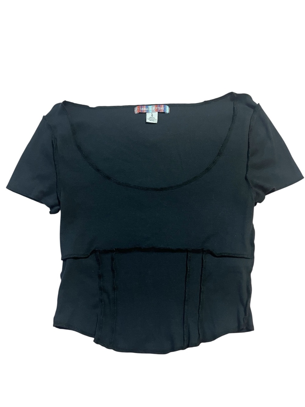 Urban Outfitters Corset Tee Black Cropped Short Sleeve Scoop Neck Top